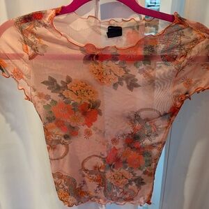 Urban Outfitters Pink Sheer Cap Sleeve Blouse